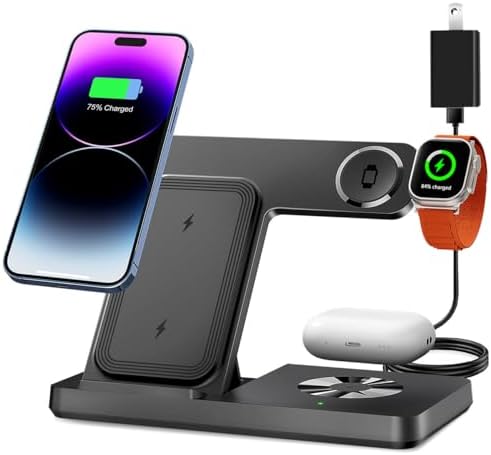 Ultimate 3-in-1 Wireless Charging Station for i Phone 8-16, Apple Watch & Air Pods Pro – Fast, Stylish, and Compact Multi-Device Charger with Power Adapter for Effortless Charging Experience