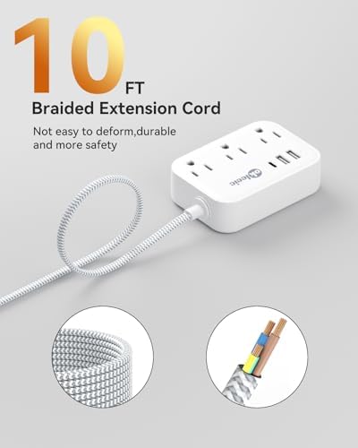 Compact PD 20 W USB C Travel Power Strip with Flat Plug Design, 3 AC Outlets & 3 USB Ports for Rapid Charging – Ideal Cruise Ship Essential & Versatile Charging Station for i Pad Pro, i Phone, Samsung Devices – 3 FT Short Extension Cord for Convenient Use