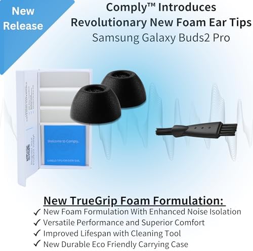 Comply True Grip Memory Foam Earbud Tips for Samsung Galaxy Buds2 Pro | Premium Comfort & Advanced Noise Isolation | Secure Fit with Maintenance Tool | Black, Medium (3 Pairs) – Transform Your Audio Experience Today