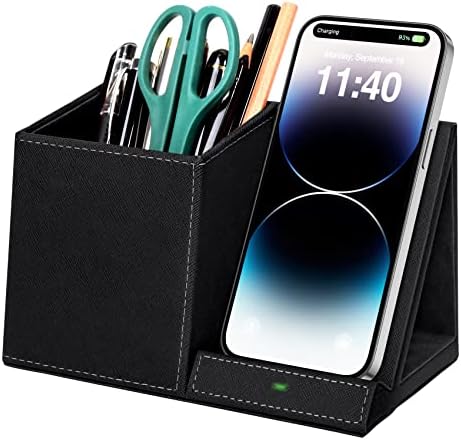 Transform Your Workspace with the Ultimate 2-in-1 Wireless Charging Pen Holder & Phone Stand – Perfect for i Phone 16/15/14/13/12/11/8 Series – Enhance Productivity & Declutter Your Desk – Ideal Gift for Men, Husbands, Dads & Professionals – Fast Charging & Functional Elegance