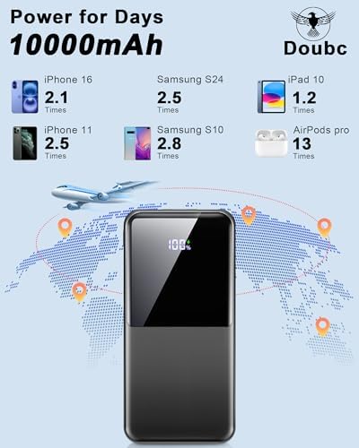 Ultra-Compact 10,000 m Ah Fast Charging Power Bank – Travel-Ready Mini Battery Pack with PD 3.0 & QC 4.0 for i Phone, Android, Samsung & USB-C Devices – Dual Output Ports for Simultaneous Charging – Essential Travel Companion for On-the-Go Power