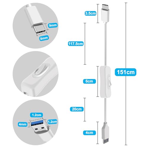Premium USB C to USB Cable with On/Off Switch – High-Speed 5 Gbps Data Transfer & Power Supply for Laptops, PCs, Phones, and Cars (1.5 m / 4.9 FT) – Versatile Connectivity Solution for Enhanced Efficiency and Convenience