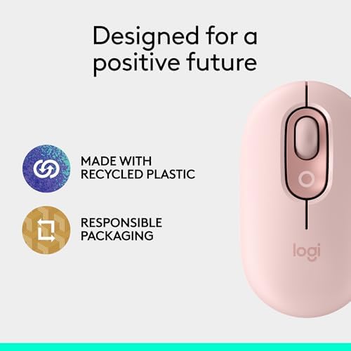 Logitech POP Wireless Mouse in Heartbreaker Rose – Customizable Emojis, Silent Click Technology, Precision Scrolling & Multi-Device Compatibility for Effortless Navigation and Personal Expression