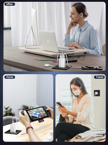 67 W Ga N USB-C Fast Charger Block – 3-Port Portable Wall Charger for Mac Book Pro, i Phone 16, Galaxy S24 & More – Compact, Foldable Design with Included Data Cable for Ultimate Compatibility & Speed