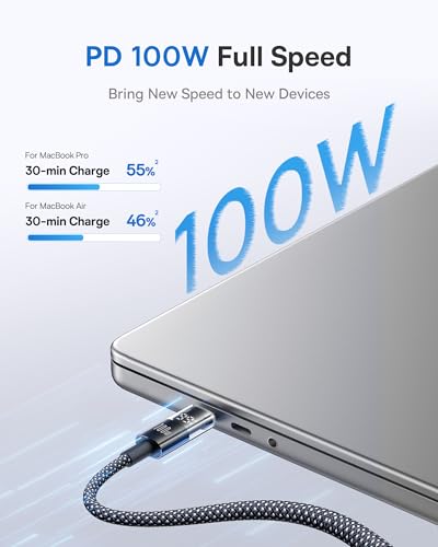 Baseus 100 W USB-C Fast Charging Cable with LED Indicator – 5 A Power Delivery for i Phone 16, Mac Book, i Pad Pro & Galaxy S24 – Durable Nylon Braided 6.6 ft Length for Effortless Charging and Enhanced Durability