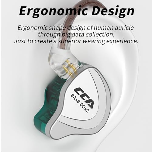 Experience Unmatched Audio Clarity with CCA C10 In-Ear Monitor Headphones – 10 Hybrid Drivers for Hi-Fi Sound, Noise-Isolating Comfort, and Detachable Cable for Musicians and Audiophiles – Perfect for Studio Recording and Live Performances