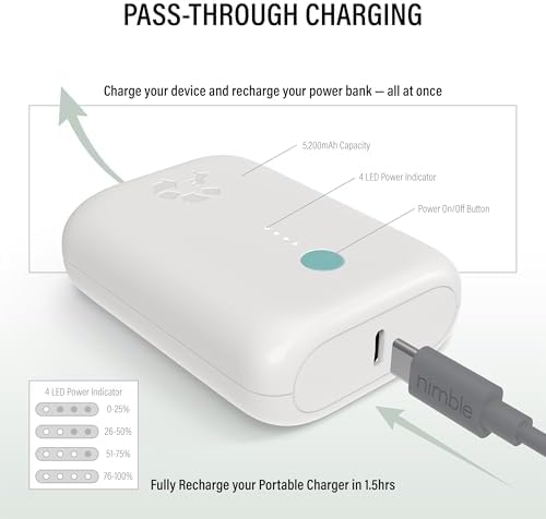 Champ Lite Ultra-Compact 5200 m Ah Fast Charge Power Bank – 15 W Dual USB-C & A Ports, Essential Travel Battery Pack for i Phone, Galaxy, Pixel, Mac Book, i Pad, Kindle, Air Pods & More – Lightweight Portable Charger with Charging Cable for On-the-Go Energy Solutions