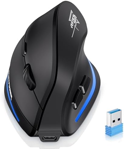 Elevate Your Productivity with ECHTPower Ergonomic Wireless Vertical Mouse – Multi-Device Bluetooth Connectivity, Adjustable DPI Up to 2400, LED Light for Enhanced Visibility, Perfect for PC, Laptop & Mac Users Seeking Comfort and Efficiency