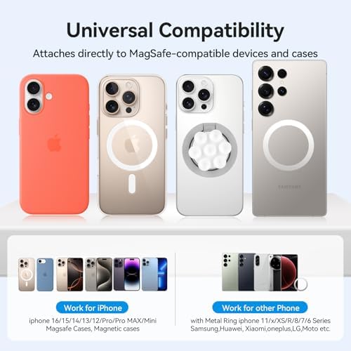 Versatile Magnetic Phone Holder and Multi-Function Stand with Suction Cup and Ring Grip – Perfectly Compatible with i Phone 16/15/14/13/12 Models and Mag Safe Cases (Elegant Black) – Enjoy Hands-Free Viewing and Enhanced Stability