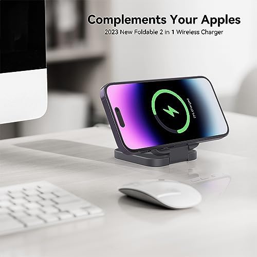 LULULOOK Portable 2-in-1 Wireless Charging Pad – Ultra-Sleek Aluminum Fast Charger for i Phone, Air Pods & Apple Watch – Compact Foldable Design for Travel & Home Use – Rapid 5 W Power Delivery for i Phone 12 to 16 Series – Effortless Charging Solution for Modern Lifestyles