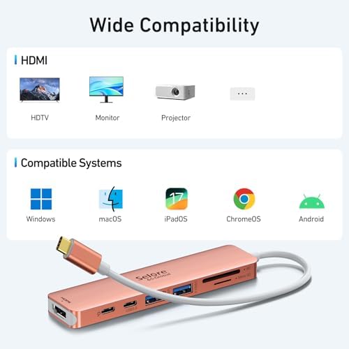 Ultimate 7-in-1 USB C Hub HDMI Adapter for Mac Book Pro & Air – High-Speed 4 K HDMI, Dual USB 3.0, SD/TF Card Reader, and 100 W Power Delivery – Compact and Durable Dongle for Seamless Connectivity with Dell XPS & Lenovo Think Pad