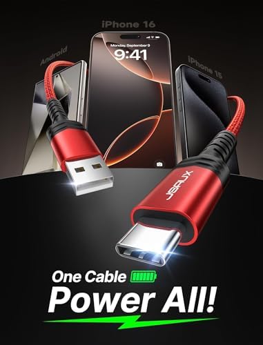 JSAUX 10 ft USB C Cable 2-Pack – High-Speed Charging & Data Transfer for i Phone 16 Series, Samsung Galaxy S20/S10/S9 & Note 20 – Durable Nylon Braided Design for Ultimate Reliability – Perfect for Home, Office & On-the-Go Use – Enhanced Compatibility with USB 3.1 Technology – Sleek Black Finish for Professional Aesthetics