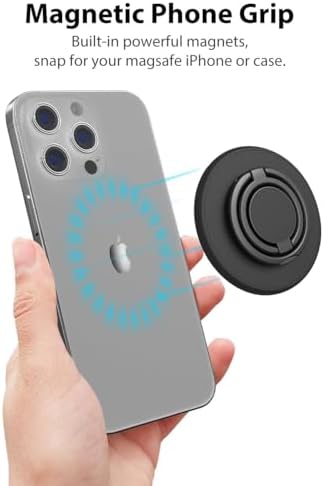 Revolutionary Mag Safe Magnetic Phone Grip and Kickstand – Sleek Black Weave Ring Holder for Ultimate Hands-Free Convenience and Effortless Wireless Charging – Dual Functionality for Enhanced Security and Stability, Perfect for i Phone Users on the Go