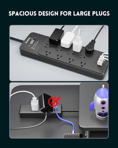 Premium 20 FT Surge Protector Power Strip with 12 Outlets and USB-C Charging – PLUGTUL’s Flat Plug Design for Large Devices, Enhanced 4080 Joules Protection, ETL Listed for Ultimate Safety and Efficiency in Home and Office Use