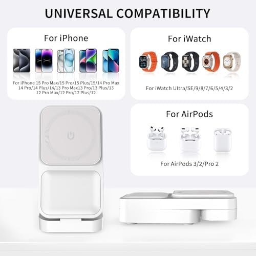APSARAS 3-in-1 Wireless Charging Station for i Phone 16/15/14/13/12, Air Pods & Apple Watch Series S11 – Stylish Mag Safe Compatible Dock with Enhanced Speed and Safety Features for Clutter-Free Charging Solutions
