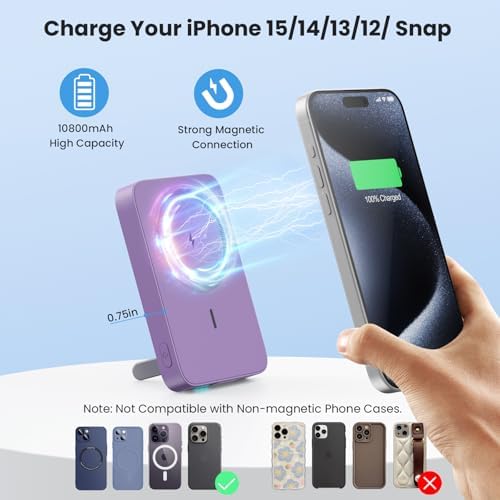 Advanced Magnetic Wireless Power Bank – 10800 m Ah Portable Charger with Foldable Stand, LED Battery Indicator, and 25 W Fast Charging for i Phone 16/15/14/13/12 Pro/Pro Max/Plus – Ultimate Compatibility and Convenience