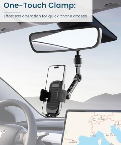 Karmus Universal Rearview Mirror Phone Holder – Rotatable and Retractable Car Mount for All Smartphones – Essential Vehicle Accessory for Safe Hands-Free Navigation and Communication – Durable Design for Long-Lasting Use – Easy Installation for Optimal Viewing Angles