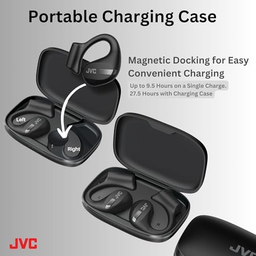 JVC Nearphones: Open Ear True Wireless Earbuds with 16 mm Drivers for Immersive Sound Quality, 38-Hour Battery Life, and Ultra-Portable Design – Ideal for Active Lifestyles and Enhanced Situational Awareness (Beige) – Effortless Device Pairing for Seamless Listening Experience