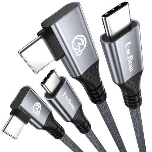 Revolutionize Your Charging and Data Transfer with Use Bean 240 W USB C to USB C Cable – 10 FT Dual Pack, Featuring 20 Gbps High-Speed Connectivity, Right-Angle Design for Effortless Access, and 4 K Video Output Compatibility for i Phone 15 Pro Max, Galaxy S24/S23, Mac Book, and i Pad Pro Air – Built for Durability and Flexibility to Enhance Your Everyday Tech Experience