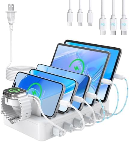 Ultimate 96 W Multi-Device Charging Station – Creative Design’s 6-Port USB-C Hub with 3 PD 20 W Fast Charging Ports for Phones, Tablets, and E-Readers – Streamlined Organization, Enhanced Safety Features, and Universal Compatibility for Your Tech Essentials