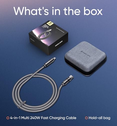 MAGIC JOHN 240W 4 in 1 Charging Cable, 4FT USB C to Lightning Cable [MFi Certified], Multi Chargers for All Devices, Chubby USB A/C to C/Lightning with Light for iPhone/MacBook/iPad/Samsung/Switch 2 – Enhanced Compatibility and Speed