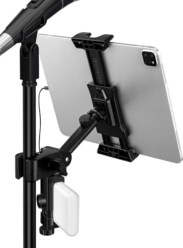 Transform Your Performance with LZSIG’s Adjustable Tablet & Power Bank Mount Holder for Mic Stand – Universal Compatibility for 4.7 to 13.5-Inch Devices, Perfect for Musicians and Content Creators – Enhance Stability, Accessibility, and Device Charging During Live Shows and Recording Sessions