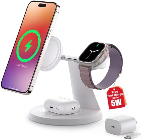 Revolutionize Your Charging Routine with Our 3-in-1 Wireless Charging Station for Apple Devices – Fast Mag Safe Charger for i Phone Models 12-16, Apple Watch, and Air Pods – Compact Design with Enhanced Stability, Overcharge Protection, and Effortless Organization