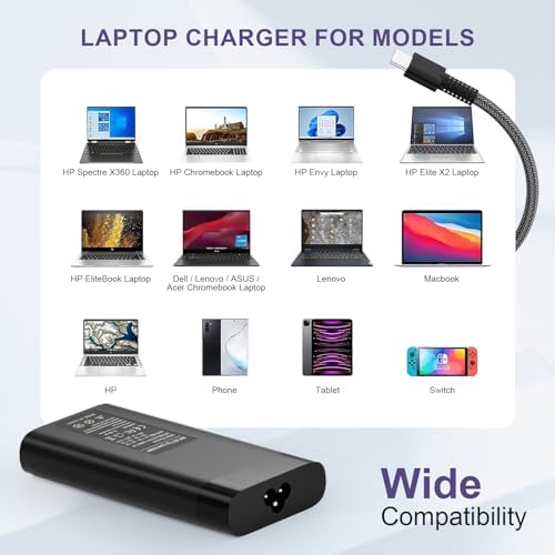 High-Efficiency 90 W USB-C Laptop Charger for HP Spectre x360 and Dell Precision – Universal Power Adapter with Enhanced Output and Safety Features – Fast Charging for Multiple Devices – Compatible with HP 904144-850, 904082-003 and More – Reliable AC Power Supply with 12-Month Warranty and 30-Day Satisfaction Guarantee