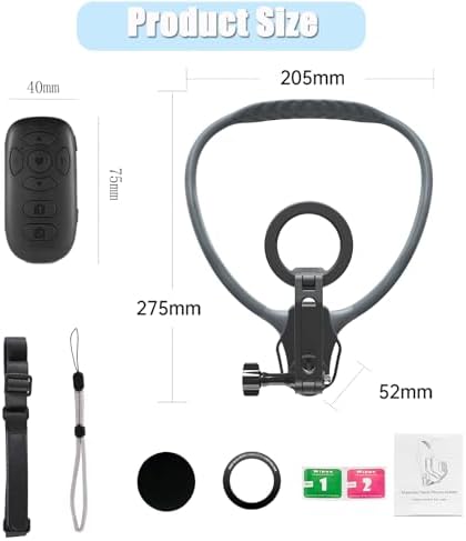 Magnetic Neck Phone Mount for Recording,Magnetic Phone Holder,POV Phone Holder,Magnetic Neck Chest Mount with Wireless Remote,Neck Holder for iPhone Android Phones (Gray Magnetic Model) – Enhanced Compatibility and Speed