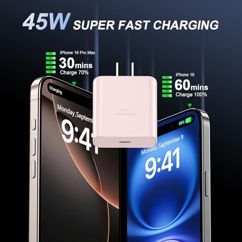 Accelerate Your Power Needs with Our 45 W Ultra-Fast USB-C Charger for Phone 16 Series – Includes a 10 ft Type C Cable in Eye-Catching Purple – Perfectly Crafted for Swift Power Delivery to Phone 16 Pro, Max, Plus & Earlier Models – Unleash Maximum Charging Efficiency and Aesthetic Appeal for Tech Enthusiasts on the Move