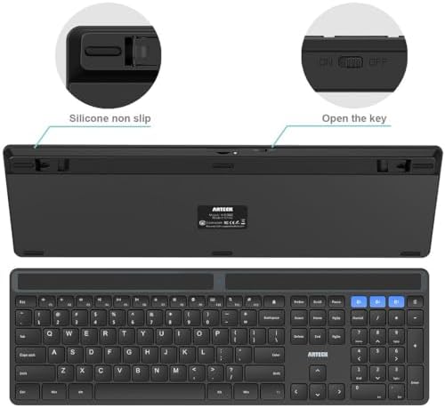 Revolutionize Your Typing: Arteck Solar Bluetooth Keyboard – Universal Multi-Device Wireless Solution for Windows, i OS & Android – Rechargeable, Ergonomic & Eco-Friendly Full-Size Keyboard for Enhanced Speed & Comfort on Desktop, Laptop, Tablet & Smartphone