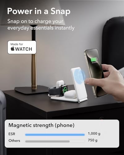 ESR Qi2 All-in-One 3-in-1 Charging Station for Apple Devices – Fast 15 W Mag Safe Charger, Certified Apple Watch & Air Pods Power Hub, Ideal Travel Companion for i Phone 16/15/14/13/12 Series, Sleek Black Design with Travel Bag Included – Maximizing Efficiency and Style