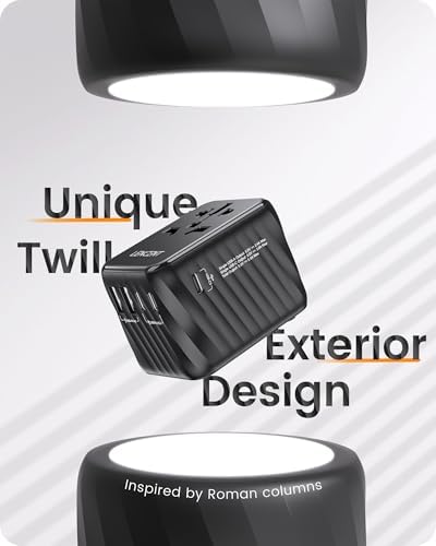 LENCENT 85 W Universal Travel Adapter with Retractable USB-C Cable – High-Speed International Plug Converter Featuring 3 Type-C & 1 USB-A Ports for Effortless Worldwide Charging – Your Ultimate Travel Essential for Maximum Compatibility, Fast Charging, and Ga N Technology Efficiency