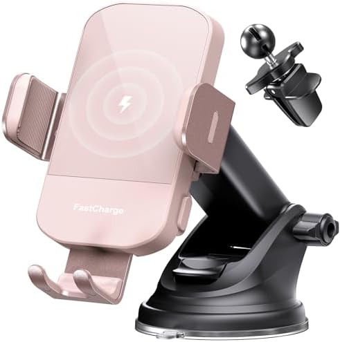 CHGeek 15 W Wireless Car Charger & Auto-Clamping Phone Mount – Fast Qi Charging Solution for i Phone 15/14/13/12/11 Pro Max & Samsung Galaxy S25/S24/S23/S22/S21/S20 – Stylish Pink Design for Modern Drivers – Effortless Device Security & Optimal Viewing Angles