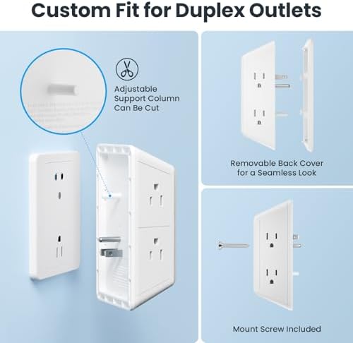 POWSAF 5-Outlet Surge Protector Power Strip with 4 USB Ports Including 2 USB-C PD 20 W for Fast Charging and Integrated Night Light – ETL Certified Multi Plug Outlet Extender with 3-Sided Design for Enhanced Accessibility and Safety in White Finish