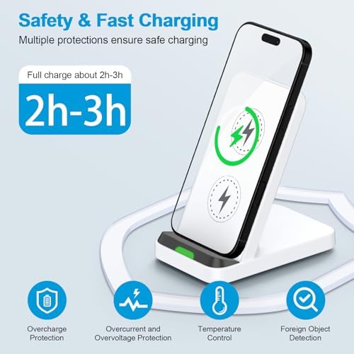 Effortless 15 W Fast Charging Wireless Stand for Pixel, Samsung, and i Phone – Universal Compatibility with QC3.0 Adapter – Sleek Ergonomic Design for Quick Access and Safety Features for Overheating Protection – Ideal for Tech Enthusiasts and Busy Professionals