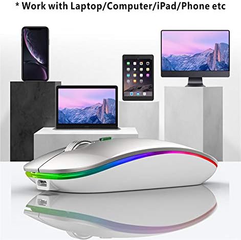 TENMOS Sleek LED Bluetooth Mouse – Ultra-Quiet Rechargeable Wireless Mouse with Type C Adapter for Laptops, Mac Books & i Pads – Bluetooth 5.1 & 2.4 GHz Universal Compatibility in Vibrant Blue – Perfect for Home, Office, and On-the-Go Productivity