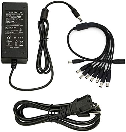 12 V 5 A UL Listed Power Supply with 4-Way Splitter Pigtail Cable – Ultimate Adapter for CCTV Surveillance and LED Lighting Solutions – Reliable Performance & Enhanced Device Compatibility for Security Systems