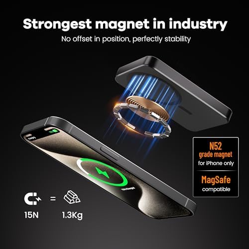 Titanium Ultra-Slim 10000 m Ah Power Bank – Magnetic Fast Charging for i Phone 12-16, Stylishly Durable USB-C & Mag Safe Compatible Charger, Effortless Portability with 20 W PD Power Delivery