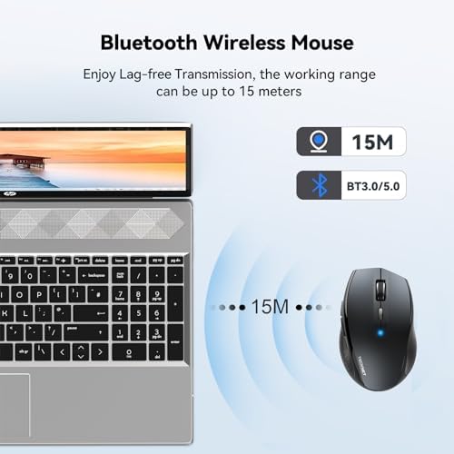 TECKNET Bluetooth Wireless Mouse – Ergonomic 4800 DPI Precision with 6 Adjustable Settings, Long-Lasting 2-Year Battery, and 6 Functional Buttons for Laptops & Windows – Sleek Grey Design for Enhanced Comfort and Productivity