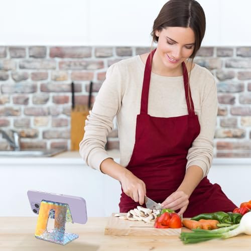 Tomorotec Adjustable Angle Acrylic Cell Phone Stand for Desk, Foldable Acrylic Phone Holder Cute for Office, Portable Non-Slip Desktop Smartphone Holder, Fit for iPhone Samsung Galaxy (Iridescent) – Enhanced Compatibility and Speed