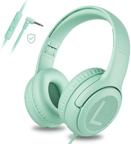Premium Volume-Limiting Kids Wired Headphones with Microphone – Ultimate Hearing Protection at 85/94 d B – Foldable On-Ear Design for Effortless Travel – Perfect for Learning, Gaming, and Entertainment – Universal 3.5 mm Compatibility for All Devices