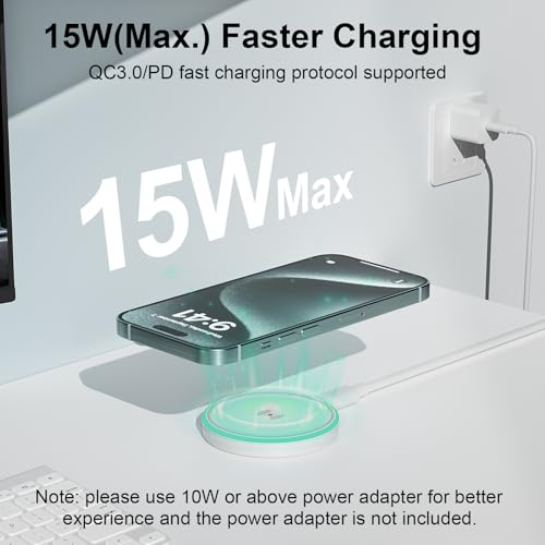 Mag Safe Charger Duo Pack – 15 W Magnetic Wireless Charging Pads with 6 FT USB-C to USB-C Cable for i Phone 16/15/14/13/12 & Air Pods 3/2/Pro – Rapid 50% Charge in 30 Min, Enhanced Magnetic Stability, Sleep-Friendly LED, Advanced Safety Features for All Apple Devices