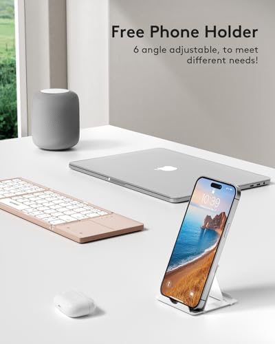 Samsers Portable Bluetooth Keyboard with Touchpad – Ultra-Slim Foldable Wireless Keyboard for Effortless Typing on Android, Windows, and i OS Devices – Rechargeable, Travel-Friendly Design with Device Holder – Black