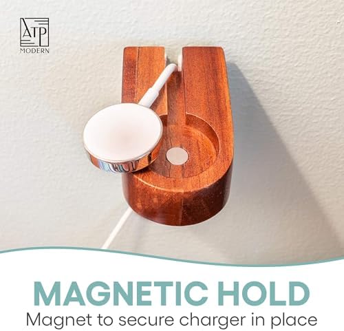 Elevate Your Charging Game: Premium Acacia Wood Wall Mount for Apple Watch Series 9 – Stylish Wooden Dock with 3 M Command Strips for Effortless Installation and Fast Charging Compatibility for All i Watch Models – Space-Saving Design for Modern Living