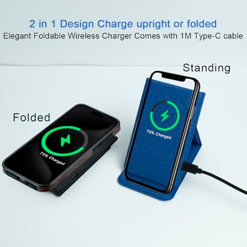 Innovative Foldable Wireless Charger & Phone Holder – 15 W Fast Charging Stand for i Phone 15/14/13/12 Pro/XS/8 Plus & Galaxy S23/S22/S21/Note 20 – Sleek Blue Design for Ultimate Portability and Style