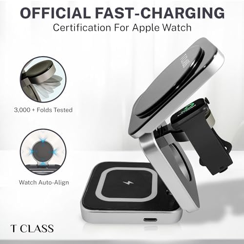 Portable 3-in-1 Wireless Magnetic Charging Station – Fast Charge Dock for Phones, Smartwatches, and Earbuds – Foldable Travel-Friendly Design with Anti-Slip Base and Extra Magnetic Ring – Elegant Black & Silver Finish for Modern Aesthetics
