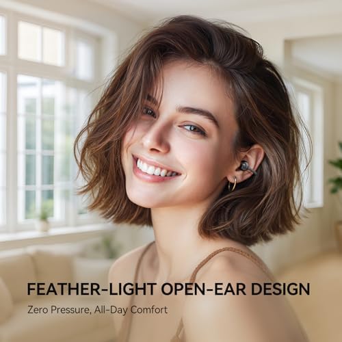 Revolutionize Your Audio Experience with 1 MORE S20 Open Ear Bluetooth 5.4 Wireless Earbuds – Lightweight Clip-On Design, 30-Hour Playtime, Four ENC Microphones for Crystal-Clear Sound, IPX5 Water-Resistant Durability, Perfectly Secure Fit for Active Lifestyles, Your Ultimate Sports Companion in Stylish Black