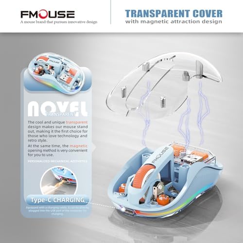 Sleek Dual Connectivity Transparent Wireless Mouse – Rechargeable RGB with USB-C Receiver for Mac Book & Laptops, Compact Design with Cool LED Lights, Silent Operation, and Magnetic Cover for Enhanced Portability – Orange