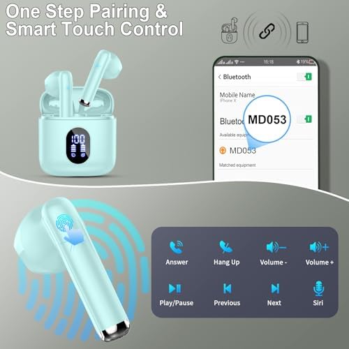 Cutting-Edge Bluetooth 5.4 Wireless Earbuds with 30-Hour Battery Life – Advanced ENC Noise Cancellation for Crystal-Clear Calls, IP7 Waterproof Protection, and Immersive 3 D Bass Audio – Sleek Dark Blue Design Perfect for Music Aficionados and Professionals – Includes LED Charging Case for Effortless Convenience and Compatibility with Android & i OS Devices